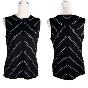 Timeless Naeem Khan Womens Top Black Silver Accents M Sleeveless